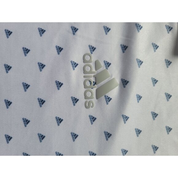 Adidas Mens XL White Golf Polo Shirt Blue Triangle Print Short Sleeve Lightweigh - Picture 3 of 5